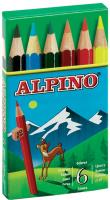 Creioane colorate scurte, cutie carton,  6 culori/set, ALPINO